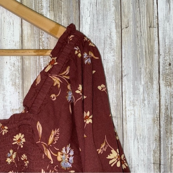 NWT Madewell Lucie Maroon Floral Smocked Square Neck Blouse - Picture 4 of 4